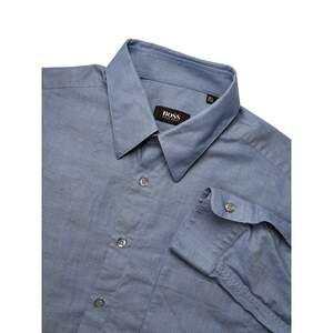 BOSS Hugo Boss Men's Dress Shirt Size 16.5 34/35 Blue Cotton Made in Portugal